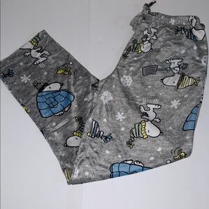 Peanuts Christmas Minky Fleece Sleep Pajama Pants Snoopy Woodstock Gray Men’s L